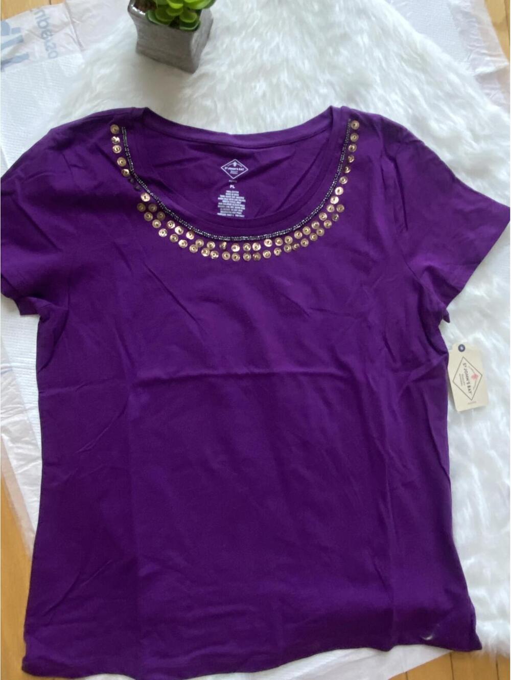 St. John’s Bay Petite Purple Embellished T-Shirt PL Size 12